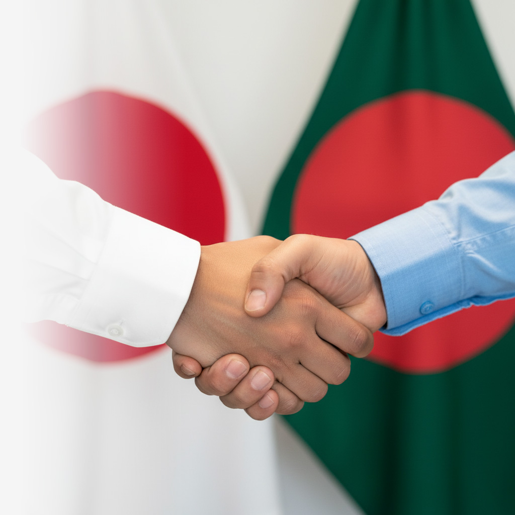 日本とバングラデシュが握手している写真